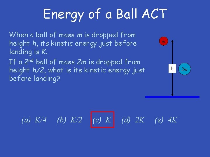 Energy of a Ball ACT When a ball of mass m is dropped from