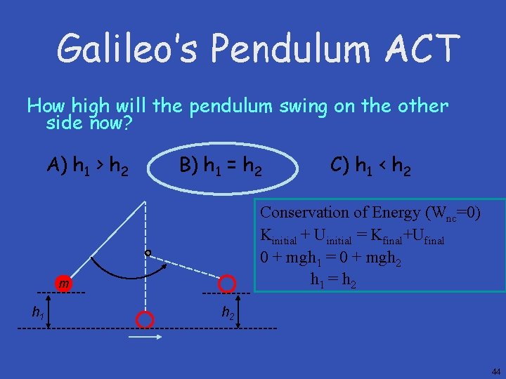 Galileo’s Pendulum ACT How high will the pendulum swing on the other side now?