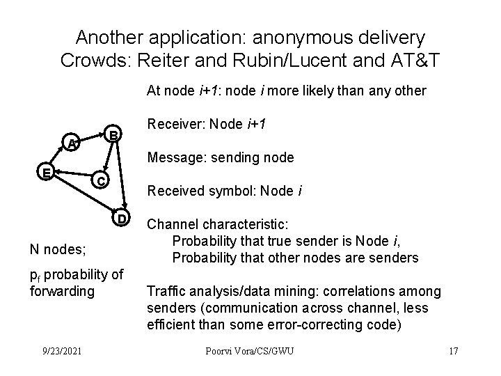 Another application: anonymous delivery Crowds: Reiter and Rubin/Lucent and AT&T At node i+1: node Another application: anonymous delivery Crowds: Reiter and Rubin/Lucent and AT&T At node i+1: node