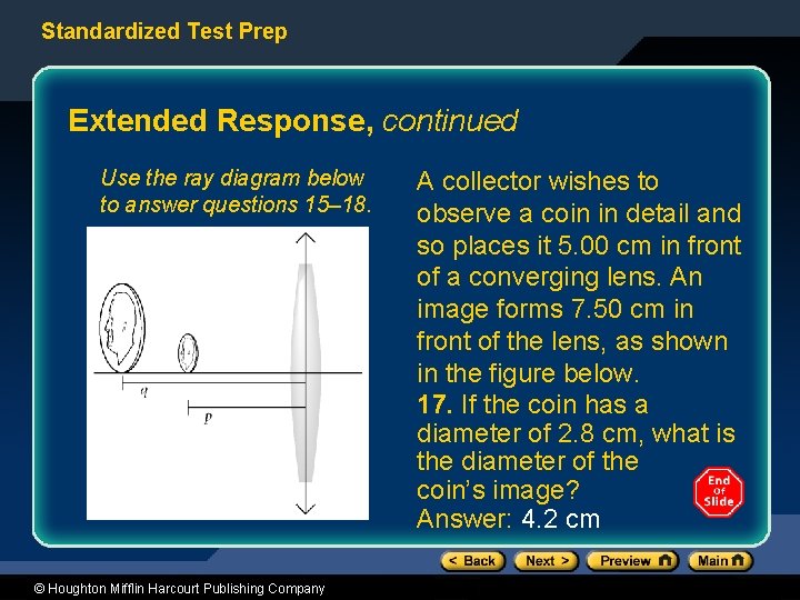 Standardized Test Prep Extended Response, continued Use the ray diagram below to answer questions