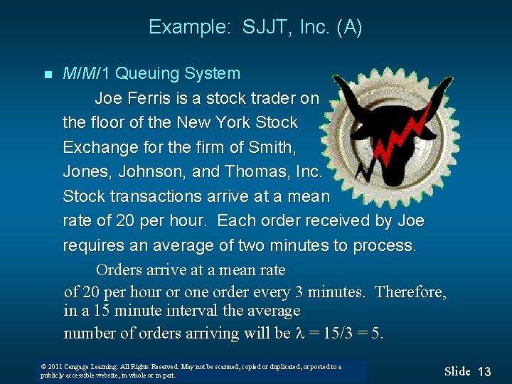 Example: SJJT, Inc. (A) n M/M/1 Queuing System Joe Ferris is a stock trader
