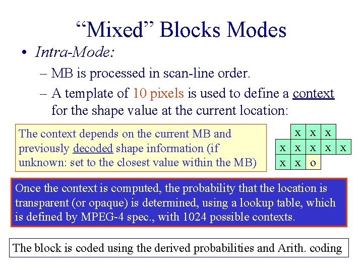 “Mixed” Blocks Modes • Intra-Mode: – MB is processed in scan-line order. – A “Mixed” Blocks Modes • Intra-Mode: – MB is processed in scan-line order. – A