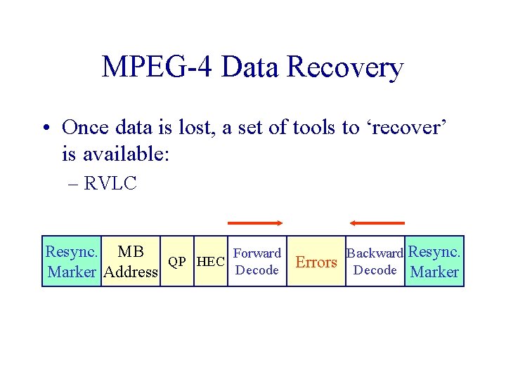MPEG-4 Data Recovery • Once data is lost, a set of tools to ‘recover’ MPEG-4 Data Recovery • Once data is lost, a set of tools to ‘recover’