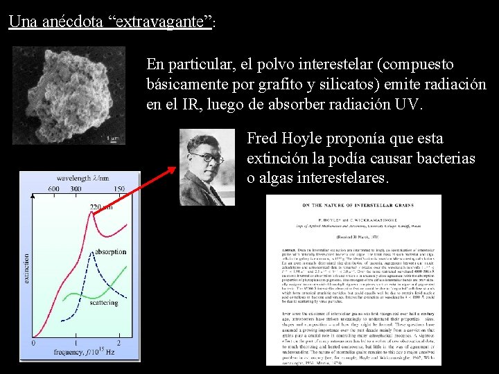 Una anécdota “extravagante”: En particular, el polvo interestelar (compuesto básicamente por grafito y silicatos)