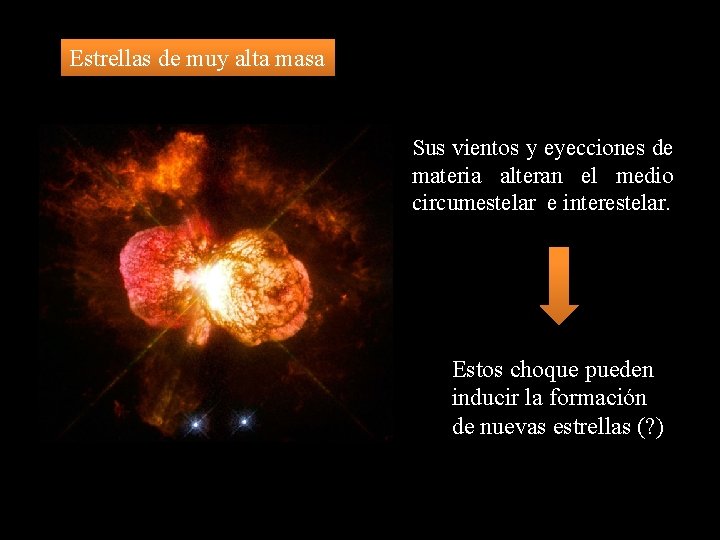 Estrellas de muy alta masa Sus vientos y eyecciones de materia alteran el medio