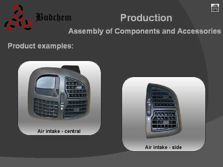 Production Assembly of Components and Accessories Product examples: Air intake - central Air intake