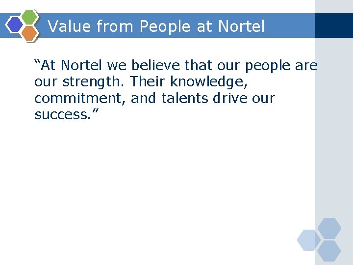 Value from People at Nortel “At Nortel we believe that our people are our
