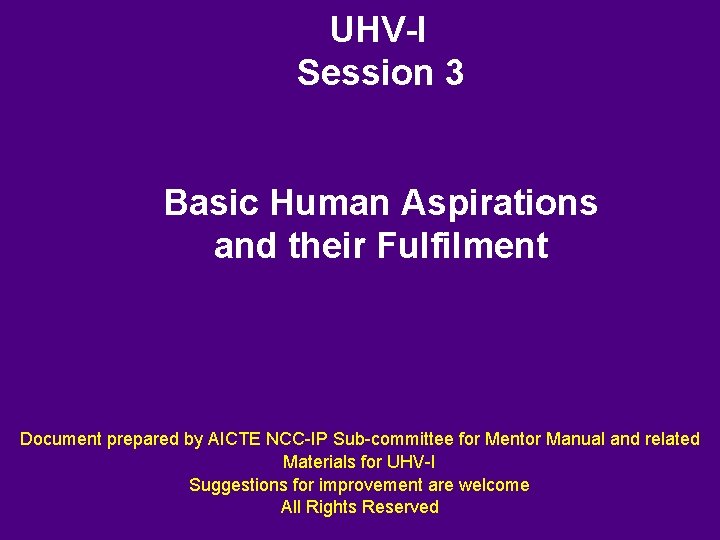 UHV-I Session 3 Basic Human Aspirations and their Fulfilment Document prepared by AICTE NCC-IP