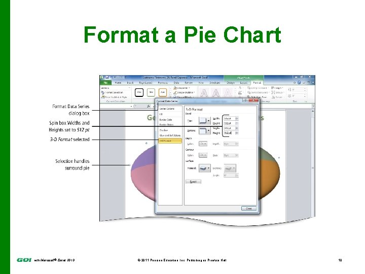 Format a Pie Chart with Microsoft® Excel 2010 © 2011 Pearson Education, Inc. Publishing