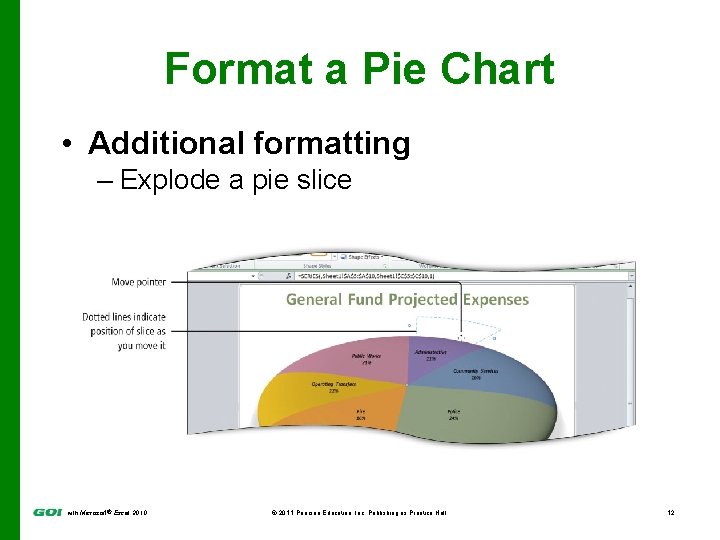 Format a Pie Chart • Additional formatting – Explode a pie slice with Microsoft®