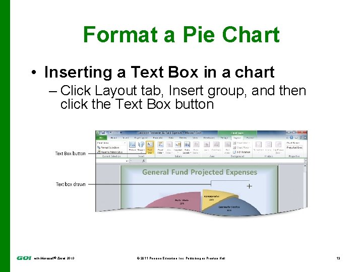 Format a Pie Chart • Inserting a Text Box in a chart – Click