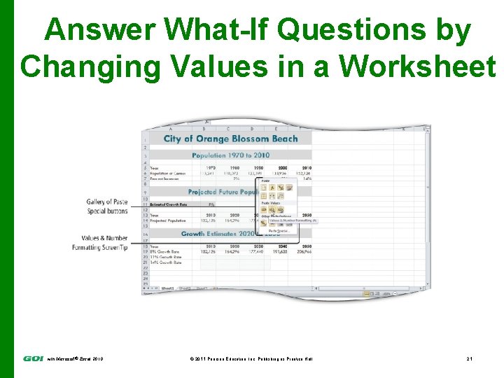 Answer What-If Questions by Changing Values in a Worksheet with Microsoft® Excel 2010 ©