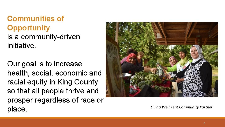 Communities of Opportunity is a community-driven initiative. Our goal is to increase health, social,