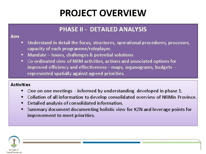 PROJECT OVERVIEW Aim PHASE II - DETAILED ANALYSIS § Understand in detail the focus, PROJECT OVERVIEW Aim PHASE II - DETAILED ANALYSIS § Understand in detail the focus,