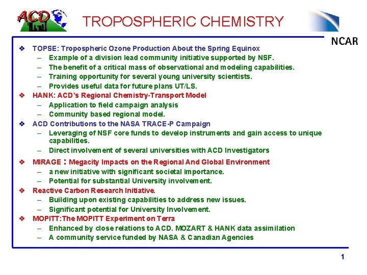 TROPOSPHERIC CHEMISTRY v TOPSE: Tropospheric Ozone Production About the Spring Equinox – Example of