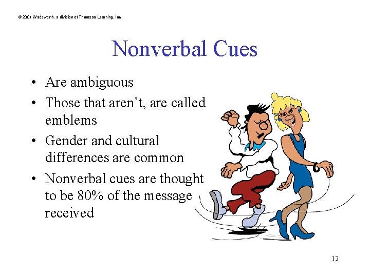 © 2001 Wadsworth, a division of Thomson Learning, Inc Nonverbal Cues • Are ambiguous