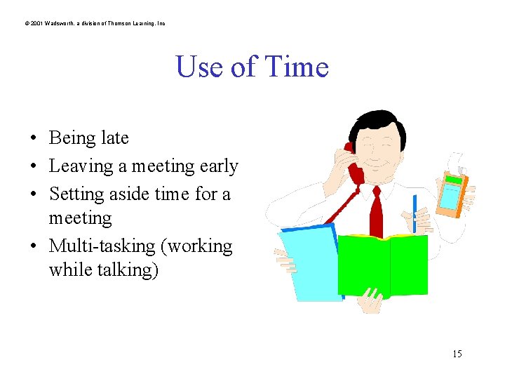 © 2001 Wadsworth, a division of Thomson Learning, Inc Use of Time • Being