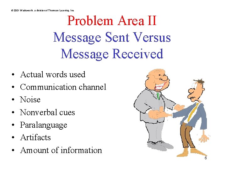 © 2001 Wadsworth, a division of Thomson Learning, Inc Problem Area II Message Sent