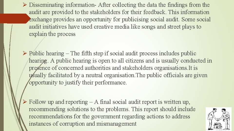 Ø Disseminating information- After collecting the data the findings from the audit are provided