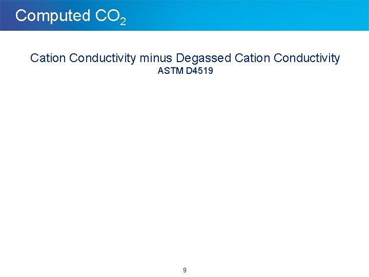 Computed CO 2 Cation Conductivity minus Degassed Cation Conductivity ASTM D 4519 9 Computed CO 2 Cation Conductivity minus Degassed Cation Conductivity ASTM D 4519 9