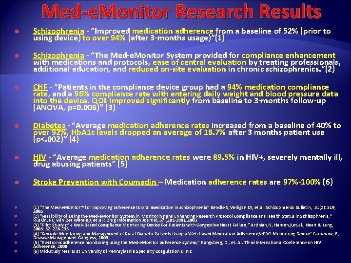 Med-e. Monitor Research Results Schizophrenia - “Improved medication adherence from a baseline of 52%