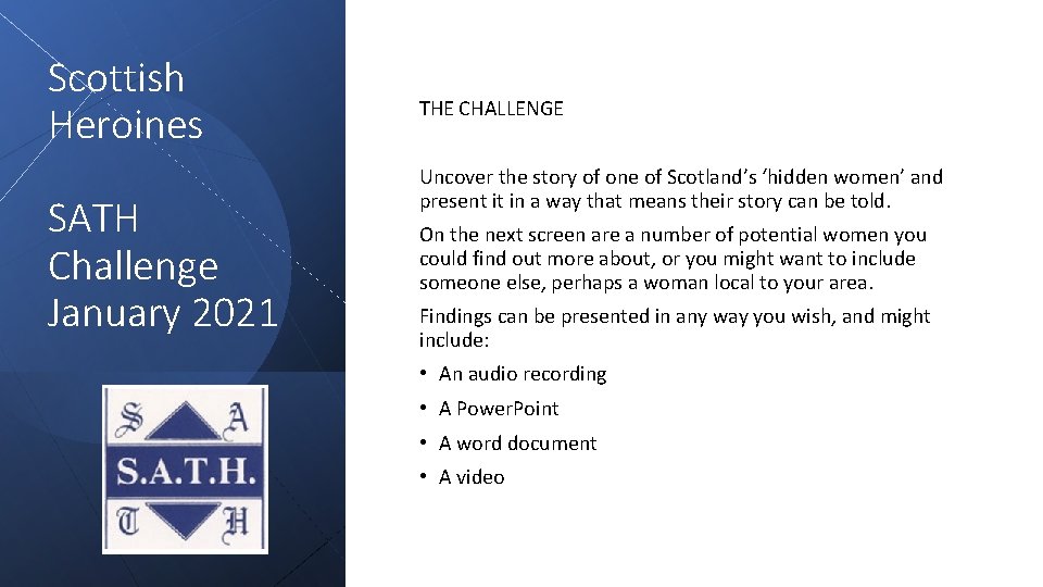 Scottish Heroines SATH Challenge January 2021 THE CHALLENGE Uncover the story of one of