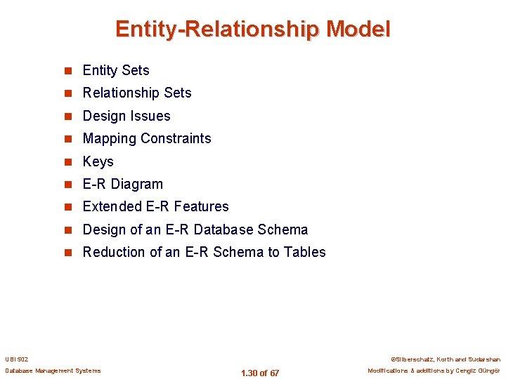 Entity-Relationship Model n Entity Sets n Relationship Sets n Design Issues n Mapping Constraints