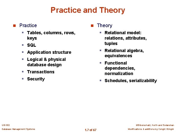 Practice and Theory n Practice n Theory § Tables, columns, rows, § Relational model: