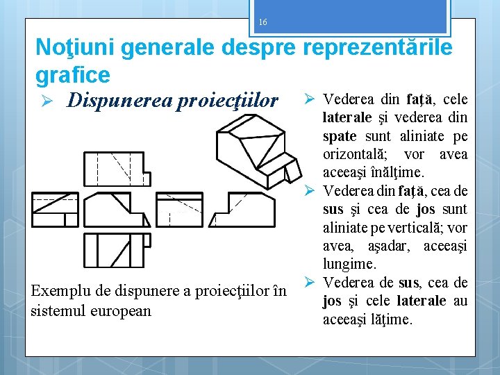 16 Noţiuni generale despre reprezentările grafice Ø Dispunerea proiecţiilor Ø Vederea din faţă, cele