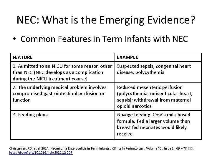 NEC: What is the Emerging Evidence? • Common Features in Term Infants with NEC