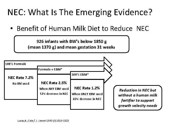 NEC: What Is The Emerging Evidence? • Benefit of Human Milk Diet to Reduce