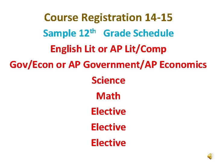 Course Registration 14 -15 Sample 12 th Grade Schedule English Lit or AP Lit/Comp