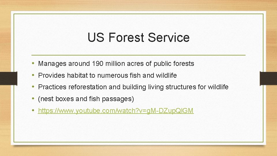 US Forest Service • • • Manages around 190 million acres of public forests
