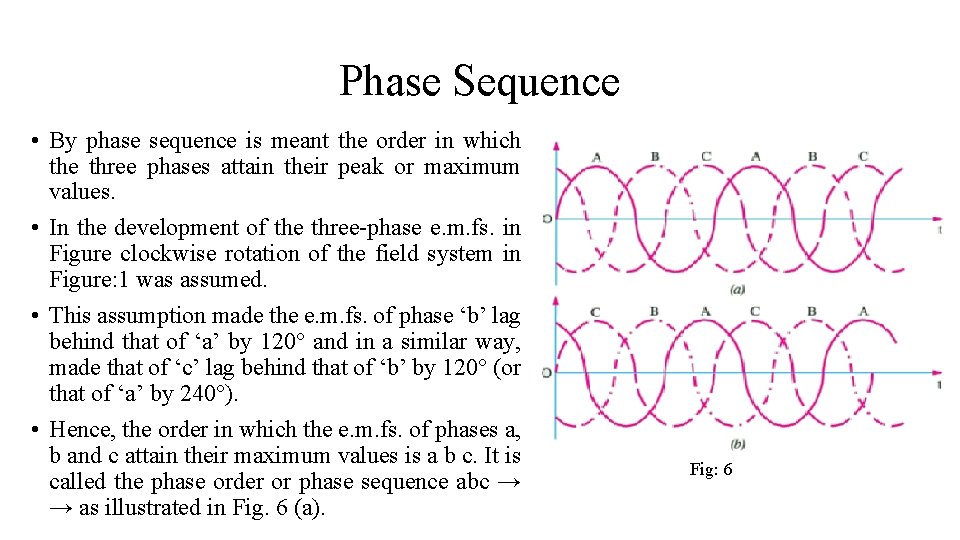 Phase Sequence • By phase sequence is meant the order in which the three
