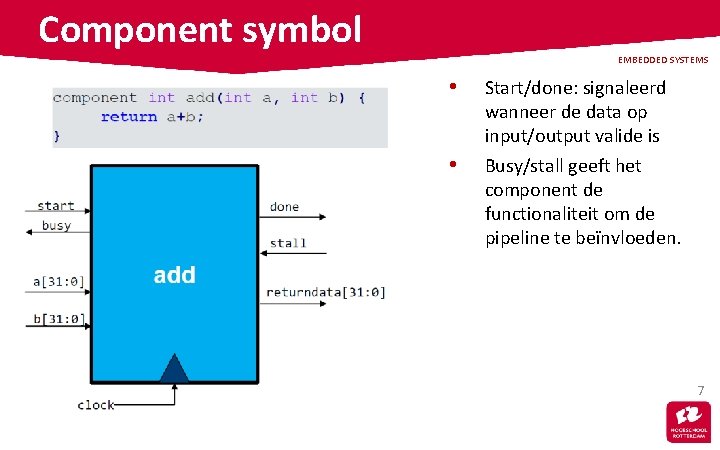 Component symbol EMBEDDED SYSTEMS • • Start/done: signaleerd wanneer de data op input/output valide