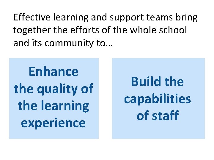 Effective learning and support teams bring together the efforts of the whole school and