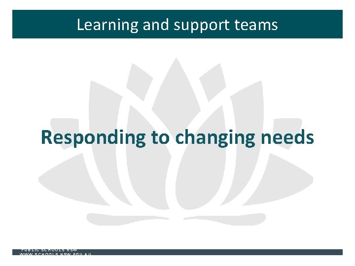 Learning and support teams Responding to changing needs PUBLIC SCHOOLS NSW WWW. SCHOOLS. NSW.