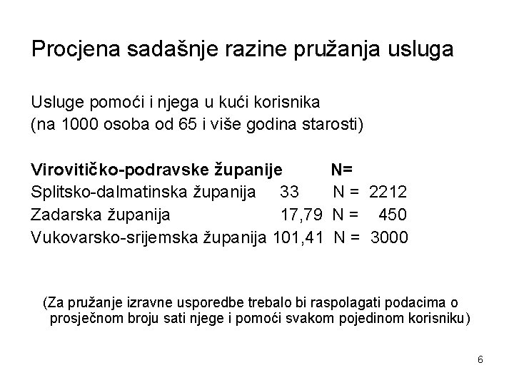 Procjena sadašnje razine pružanja usluga Usluge pomoći i njega u kući korisnika (na 1000