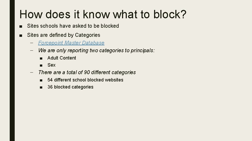 How does it know what to block? ■ Sites schools have asked to be