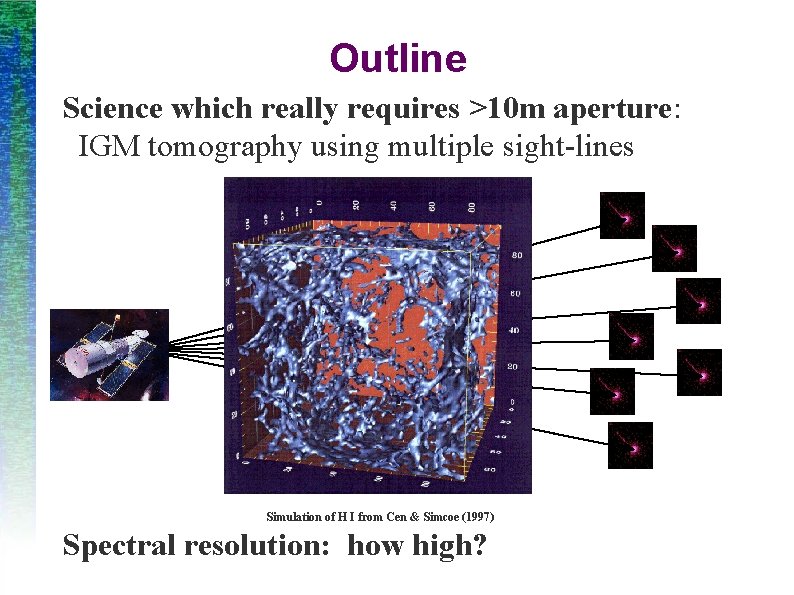 Outline Science which really requires >10 m aperture: IGM tomography using multiple sight-lines Simulation