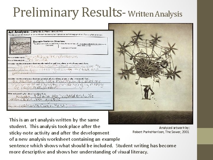 Preliminary Results- Written Analysis This is an art analysis written by the same student.