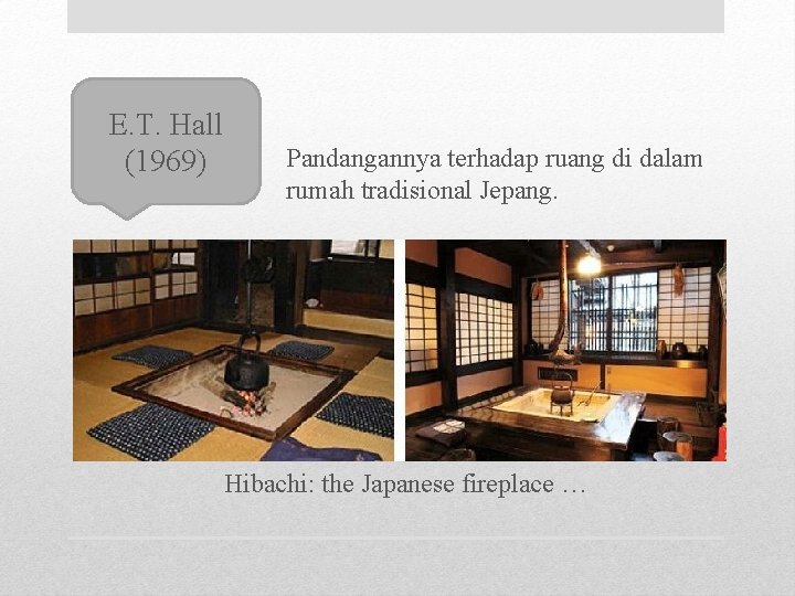 E. T. Hall (1969) Pandangannya terhadap ruang di dalam rumah tradisional Jepang. Hibachi: the