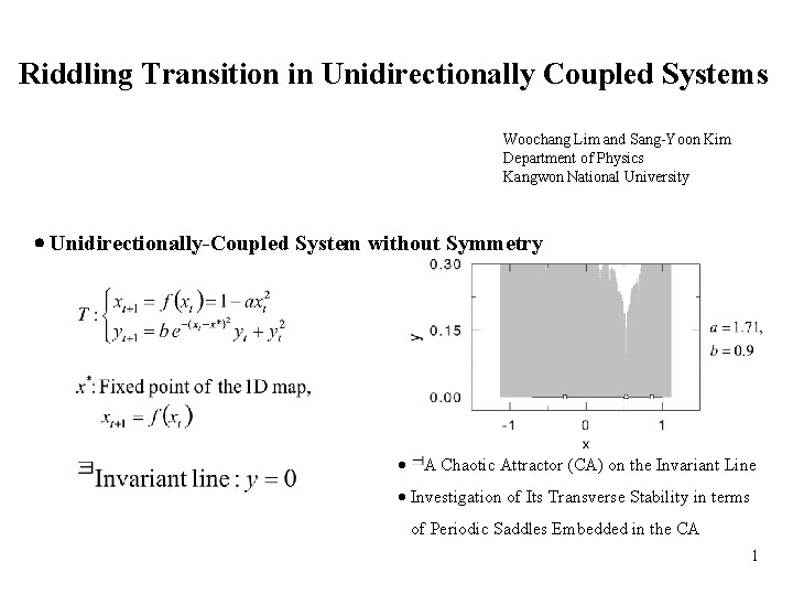 Riddling Transition in Unidirectionally Coupled Systems Woochang Lim and Sang-Yoon Kim Department of Physics