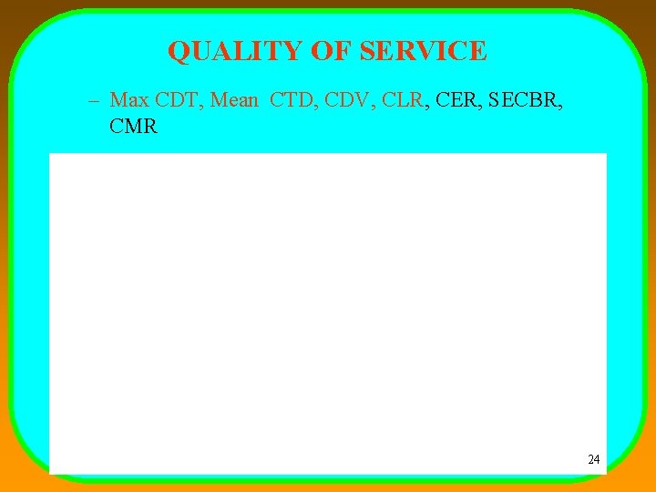 QUALITY OF SERVICE – Max CDT, Mean CTD, CDV, CLR, CER, SECBR, CMR CSIT