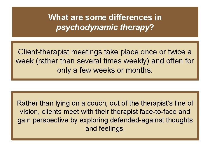 What are some differences in psychodynamic therapy? Client-therapist meetings take place once or twice