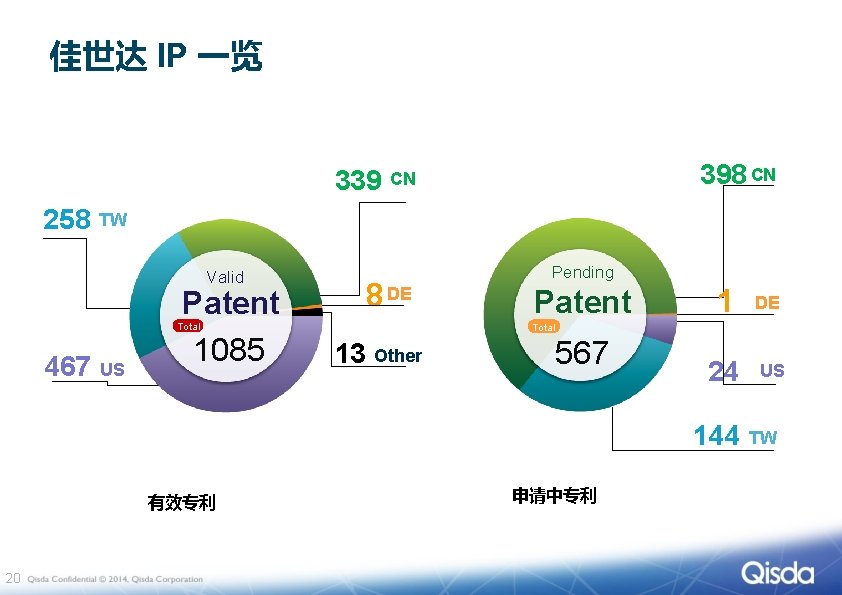 佳世达 IP 一览 339 258 D E Patent 1085 D E Total E DE