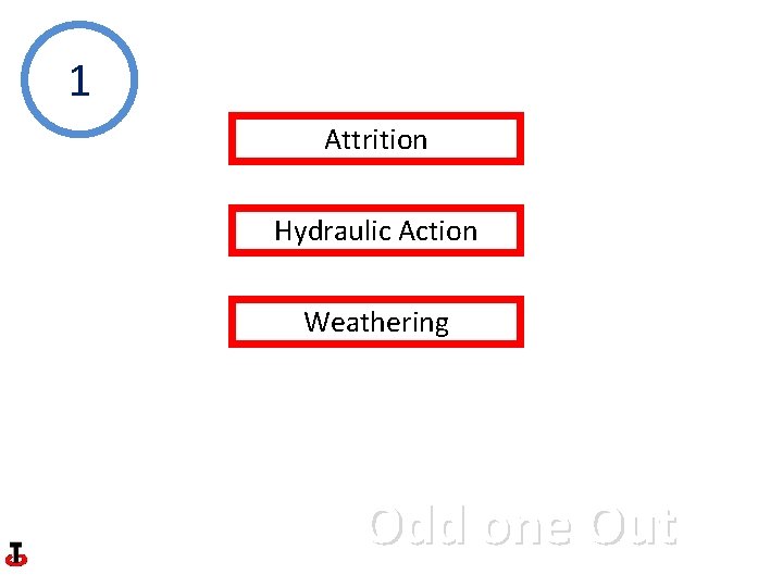 1 Attrition Hydraulic Action Weathering Odd one Out 