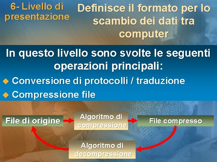 6 - Livello di Definisce il formato per lo presentazione scambio dei dati tra