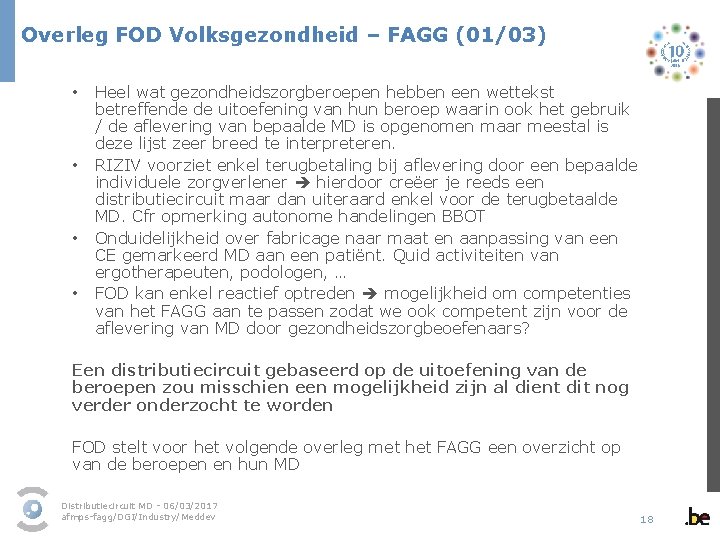 Overleg FOD Volksgezondheid – FAGG (01/03) • • Heel wat gezondheidszorgberoepen hebben een wettekst