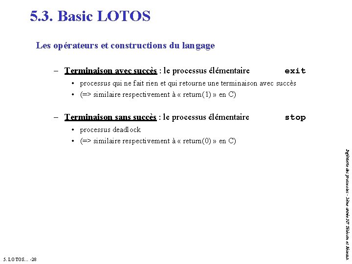 5. 3. Basic LOTOS Les opérateurs et constructions du langage – Terminaison avec succès